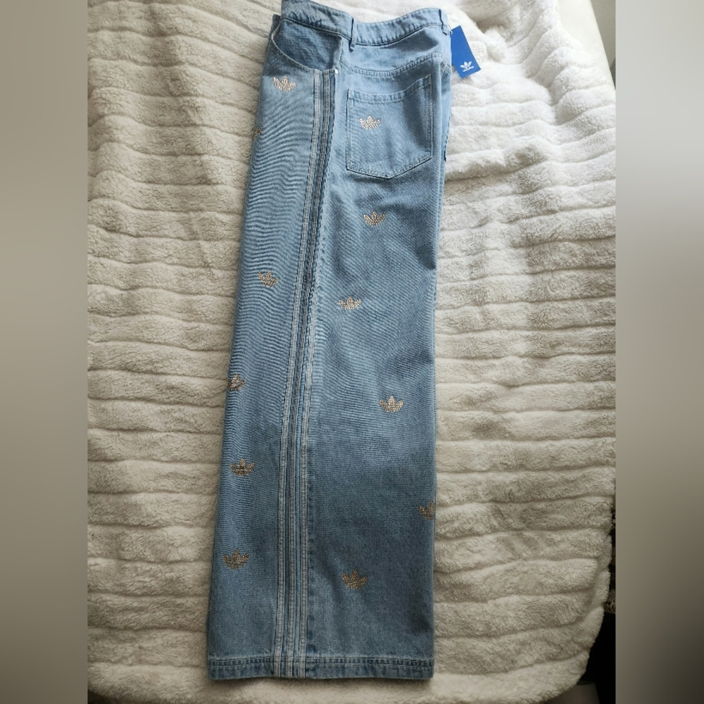 Adidas Rhinestone denim pants Glittery Logo Rhinestones Clear Blue. PANTS ONLY!! - Picture 5 of 16